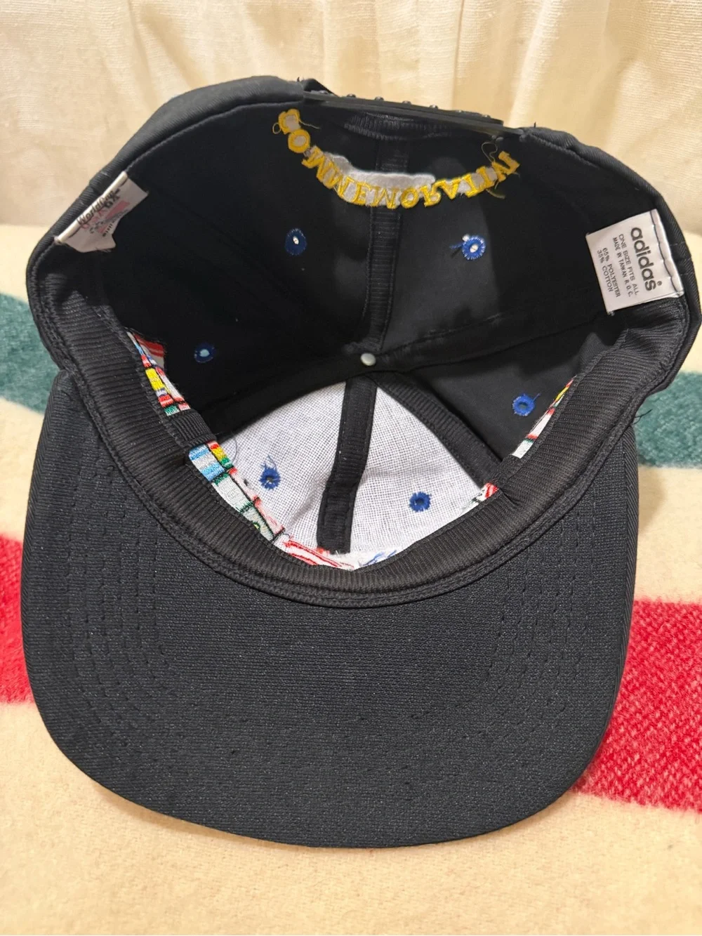 Vintage 90s Adidas Soccer World Cup Hat Cap Snap Back Black Flags Countries